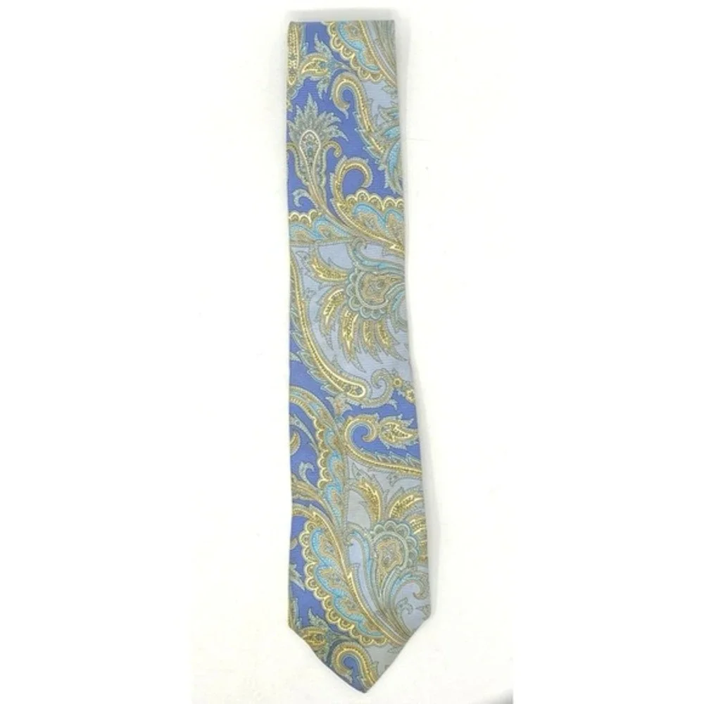 Vtg 90s Y2K Lands End Mens Neck‎ Tie 100% Silk Paisley Pastel Hand Sewn in USA